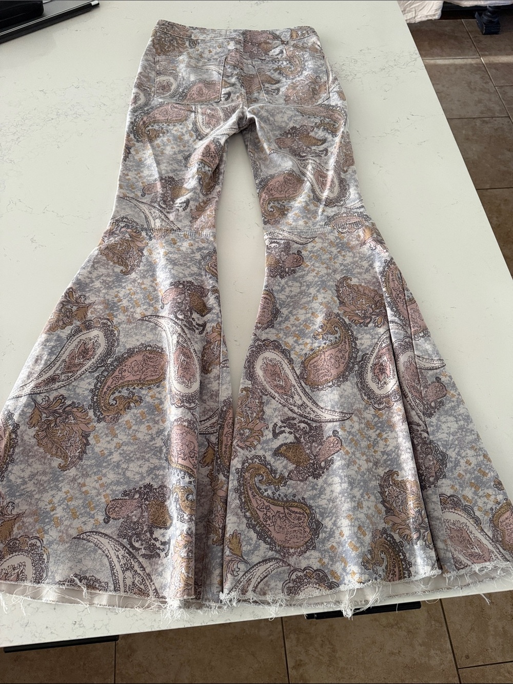 We The Free Paisley Flare Jeans in Gray, Pink & Brown - Picture 5 of 9